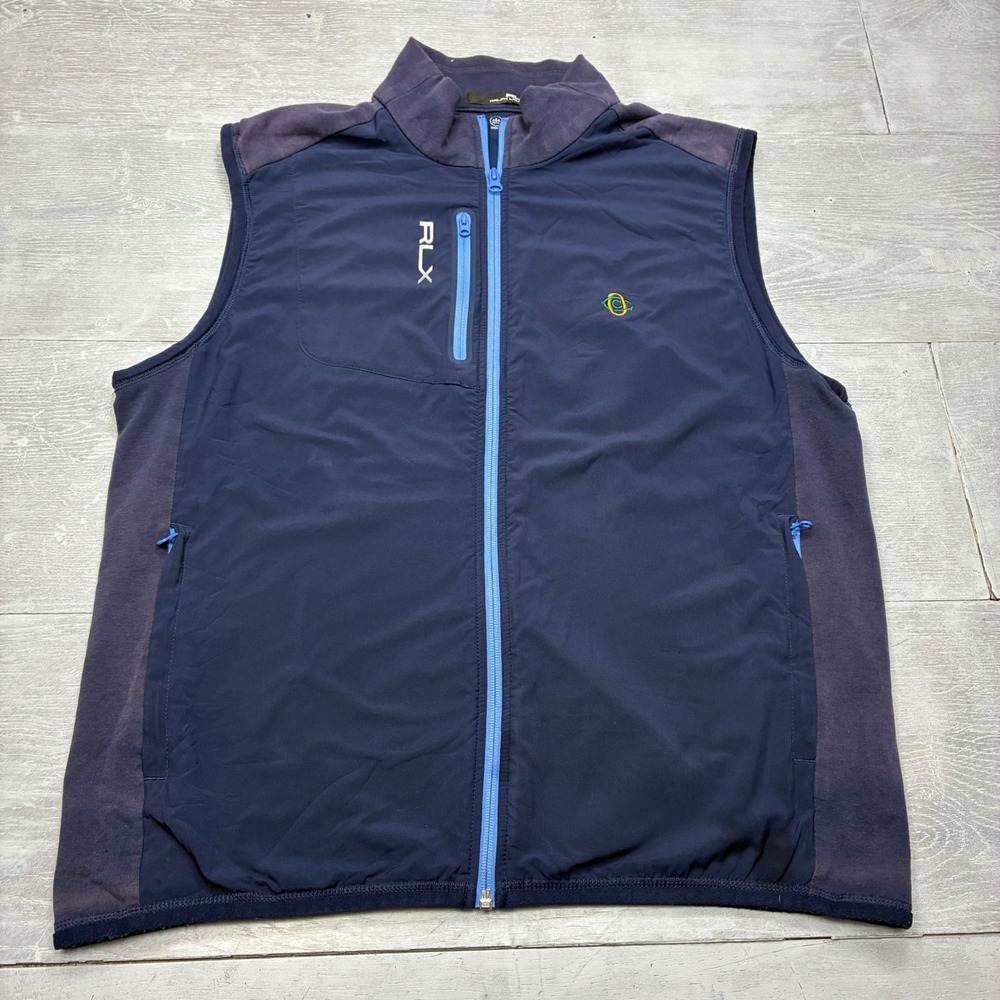 RLX Ralph Lauren Golf Vest Mens Large Navy Blue Full Zip Wicking Performance SN